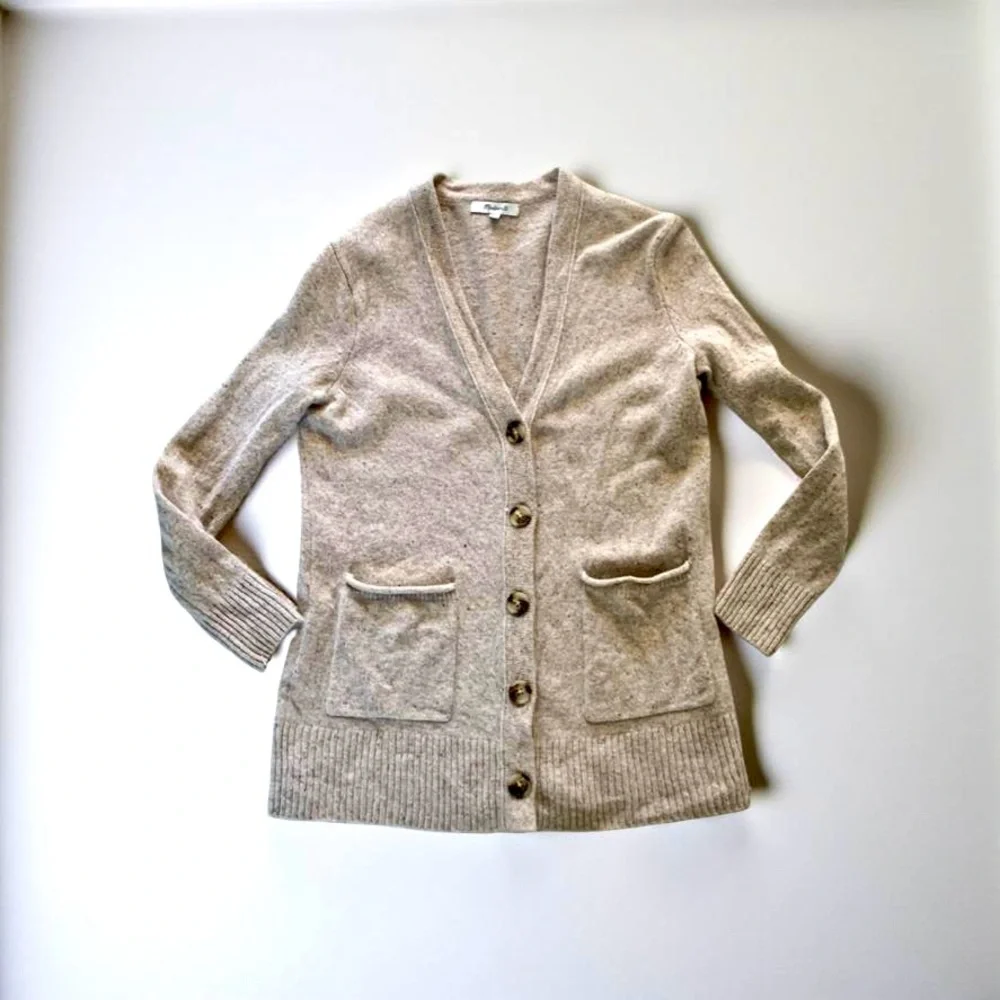 Madewell Marled Beige Button-Up Cardigan with Pockets - Picture 4 of 5
